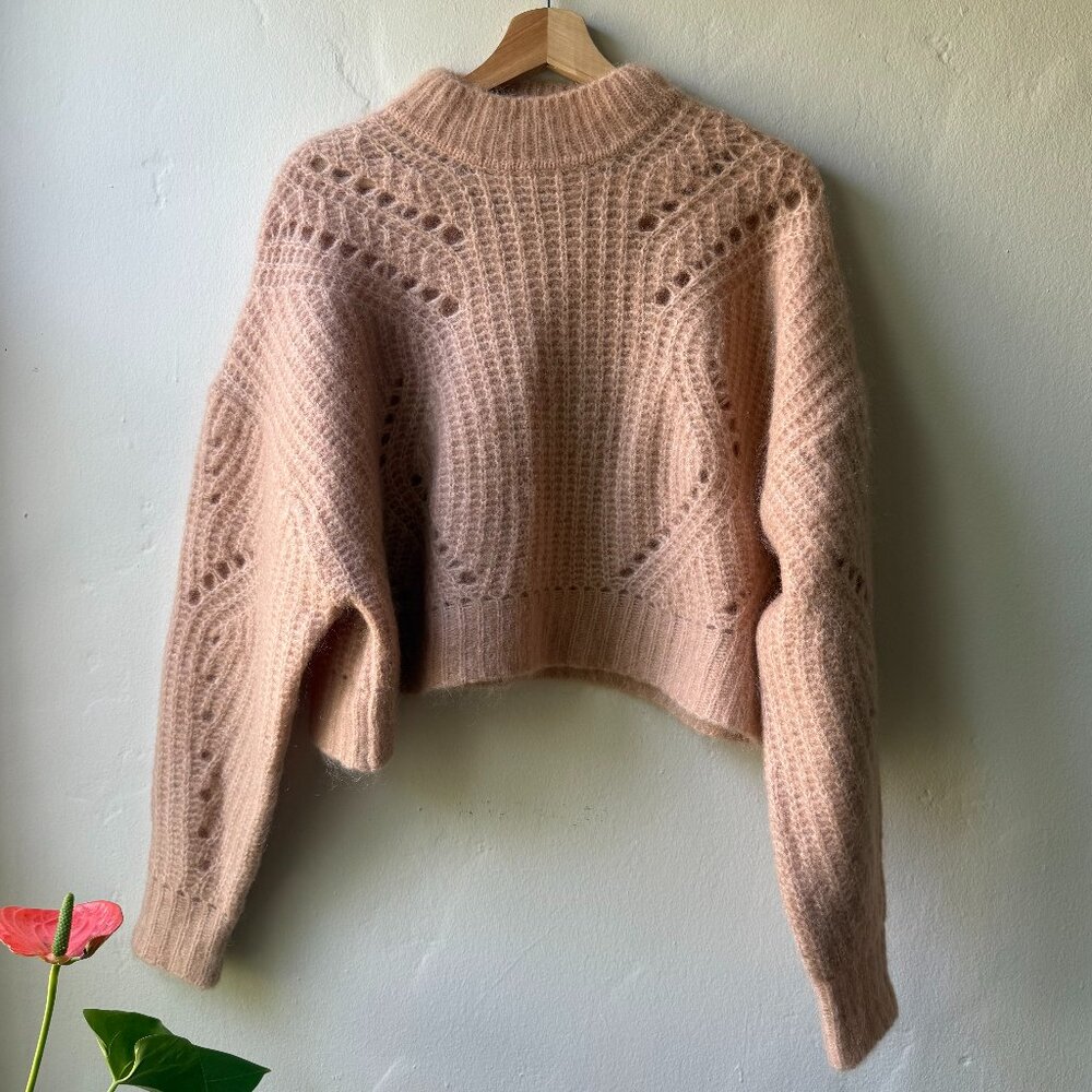 Anine Bing, Jordan Pointelle Mohair Blend Crop Sweater, Pink, Small